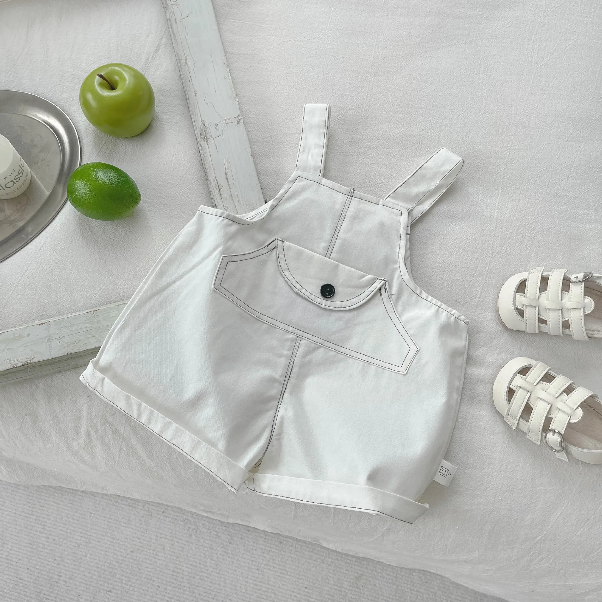 Baby Clothing Summer Soft Denim Suspenders Fashionable 2024 Solid Color Fashionable Handsome Casual Simple Outing Clothes