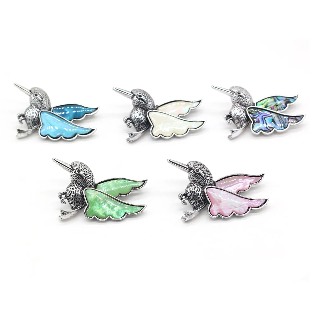 Hummingbird Shape Natural Shell Brooch Pendant Abalone Shell Charms for Jewelry Making Supplies DIY Necklace Brooch Accessories