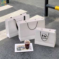 High Quality Customized White Handbag Portable Shopping Gift Package,Kraft Paper,Party Candy Clothes,Hand-Held Bag,Print Logo