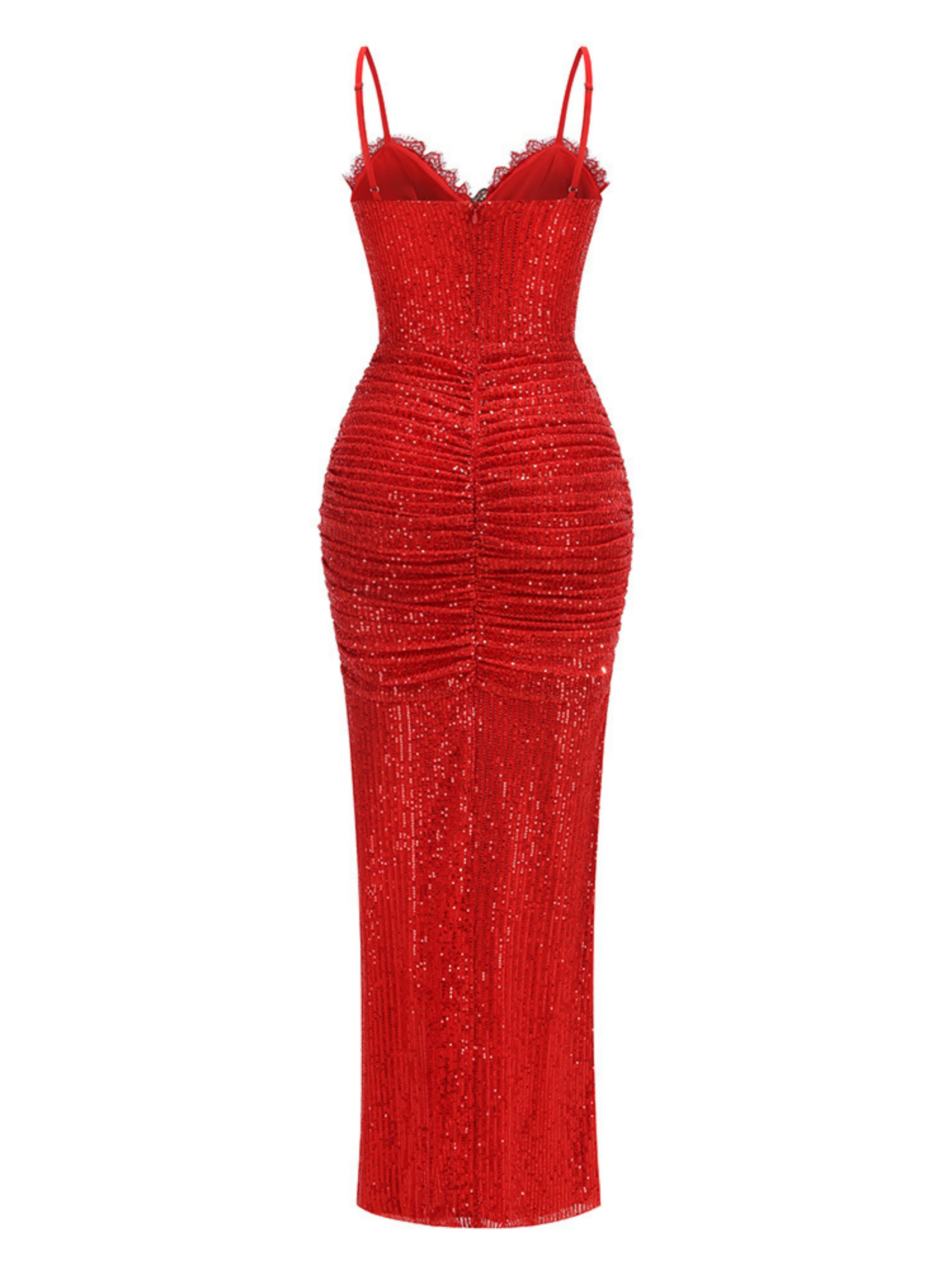

Женское сексуальное длинное платье макси без рукавов на тонких бретелях, украшенное пайетками и металлическими сердечками, с драпировкой и высоким разрезом, красное, роскошное, для вечеринок