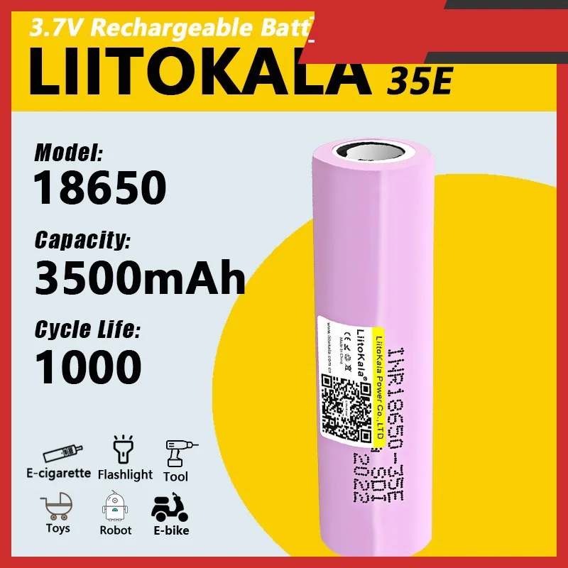 LiitoKala INR18650 35E Spitz 3,7V 18650 3500mAh Lithium-Akku 25A Entladestrom Elektrowerkzeuge Taschenlampen-Akku