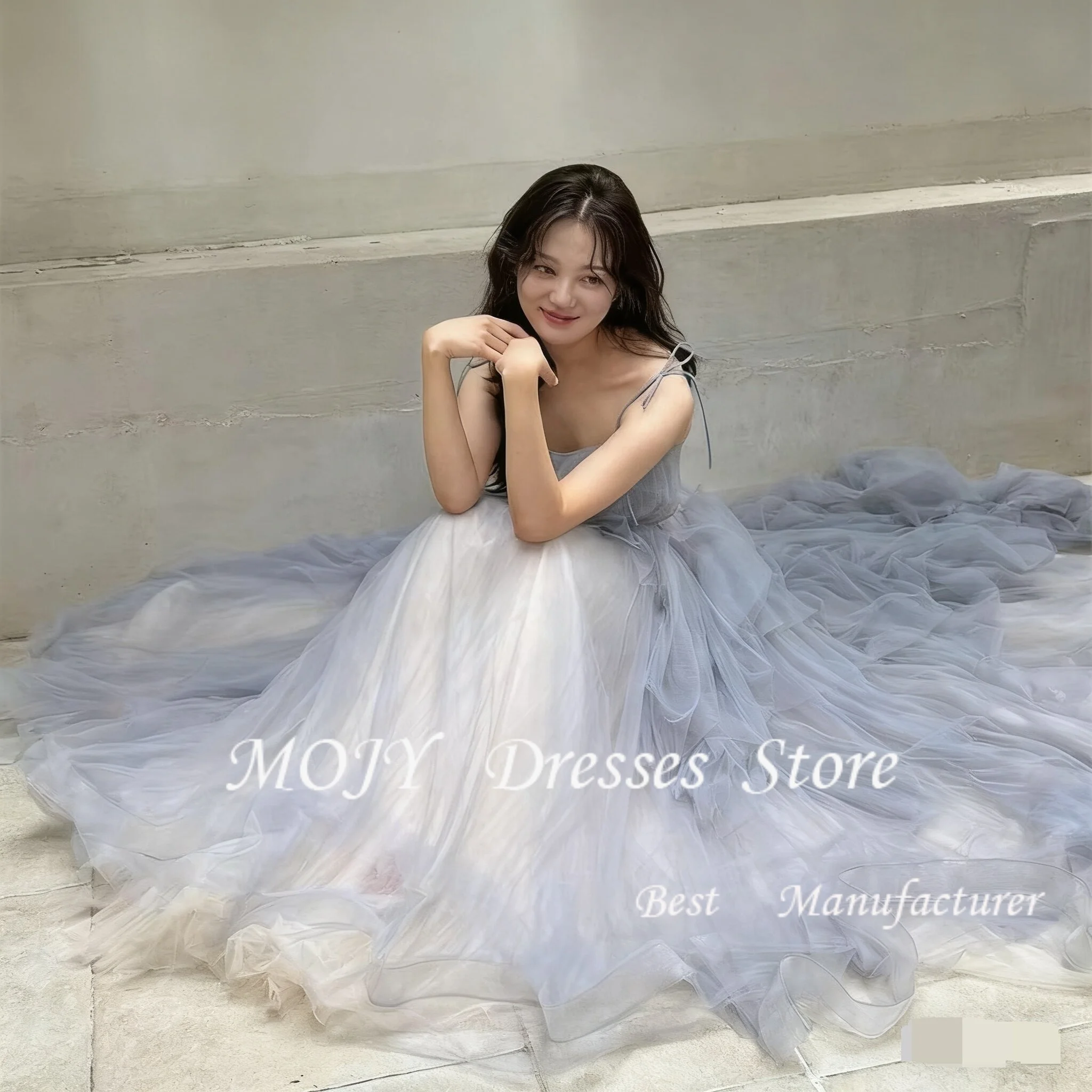 

Корейские вечерние платья Mojy на тонких бретельках, тюлевое платье трапециевидной формы для невесты по индивидуальному заказу, корейское платье без рукавов для фотосессии 웨딩드