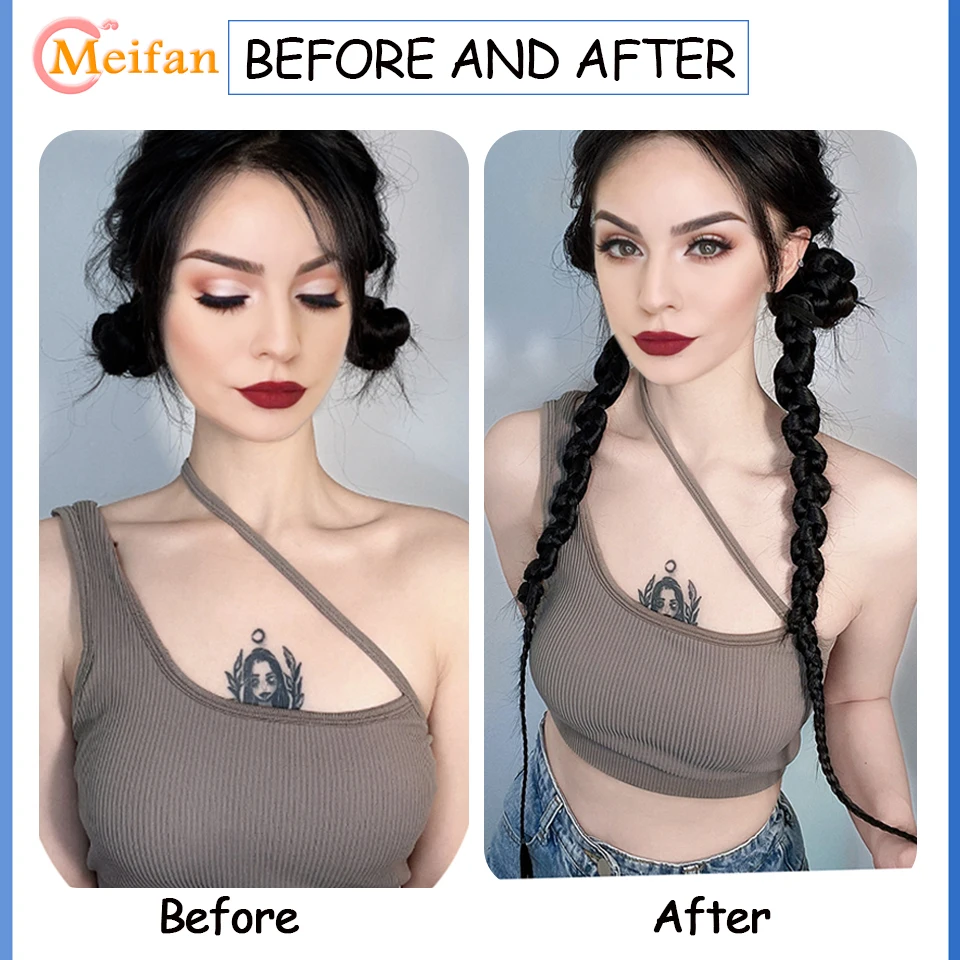 MEIFAN สังเคราะห์ยาวมวย Pigtail Chignon หางยางรัด Crochet Braid Hair ธรรมชาติปลอมคลิปผมหางม้า