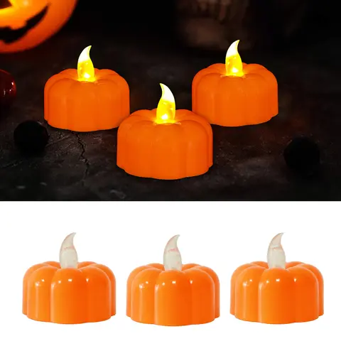 3pcs Pumpkin LED Candle Lights, FlamelessCandles Tea Lights, Halloween Decoration Lights Flameless Candles Lamp Candles Lights