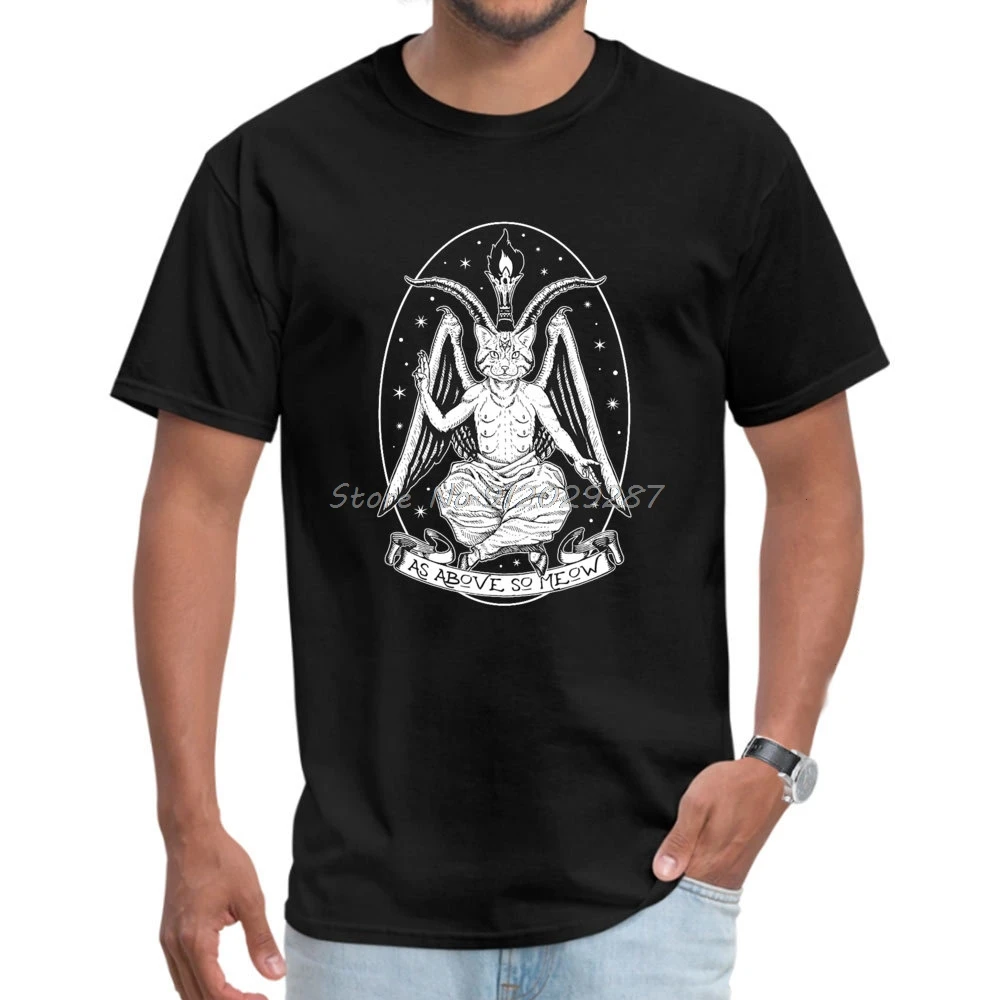 Cat BAPHOMET Necromancer Magician Satanic T-shirt Cotton Tshirt Oversized Unisex Tops Men's Clothing