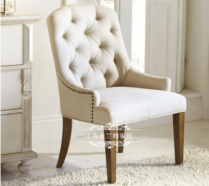 

American rural solid wood fabric dressing chair Chinese solid wood soft bag dining chair simple modern bedroom study desk chair