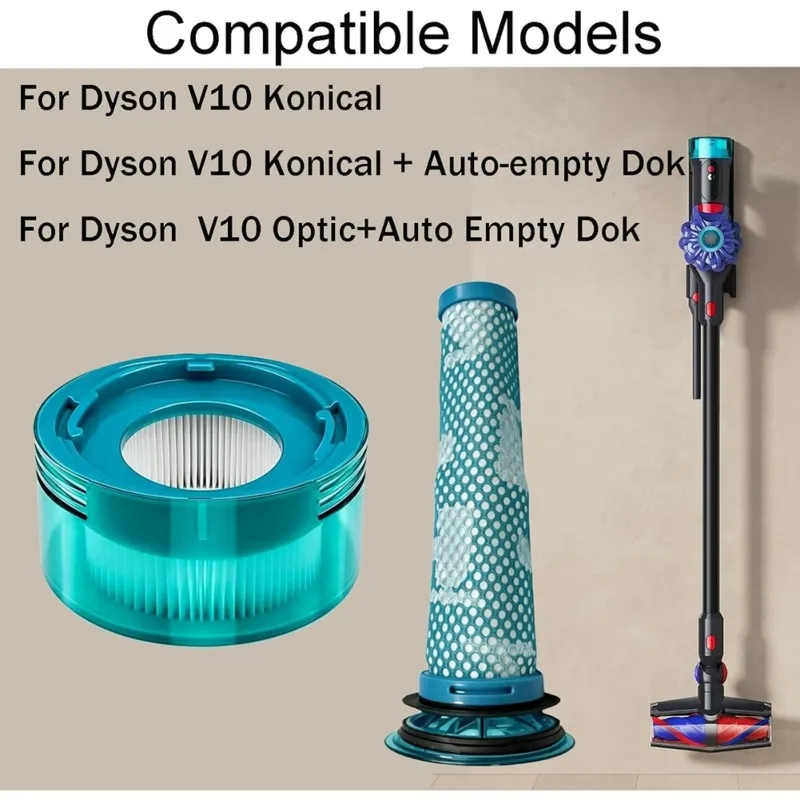 YCOC-For Dyson V10 Konical/V10 Optic+ Auto Empty Dok Compatible Washable Replacement Filters Set For Vacuum Cleaner Accessories