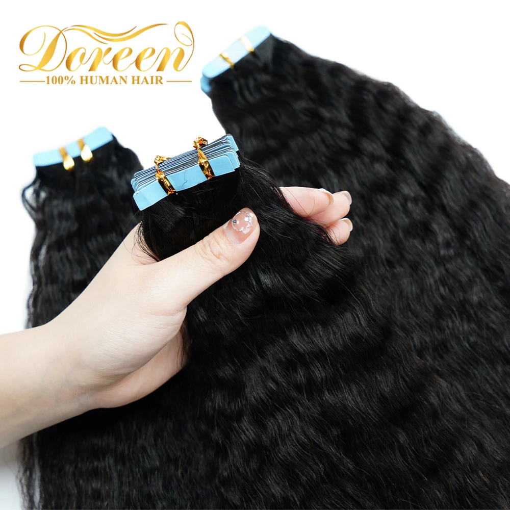 18 20 22 Kinky Straight Yaki Tape in Human Hair Extension 100% Real Human Hair Tape In Natural Skin Hair Weft 50g/set 20 Pcs/Set