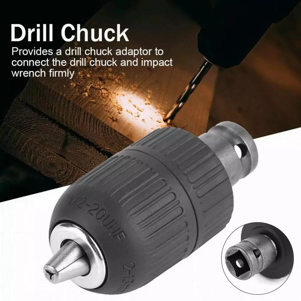Drill Chuck With 1/2inch Chuck Socket Square Female Adapter,1/2-20UNF Quick Grip Keyless Chuck 2mm~13mm(0.08"~0.51") Clamp Range view 2