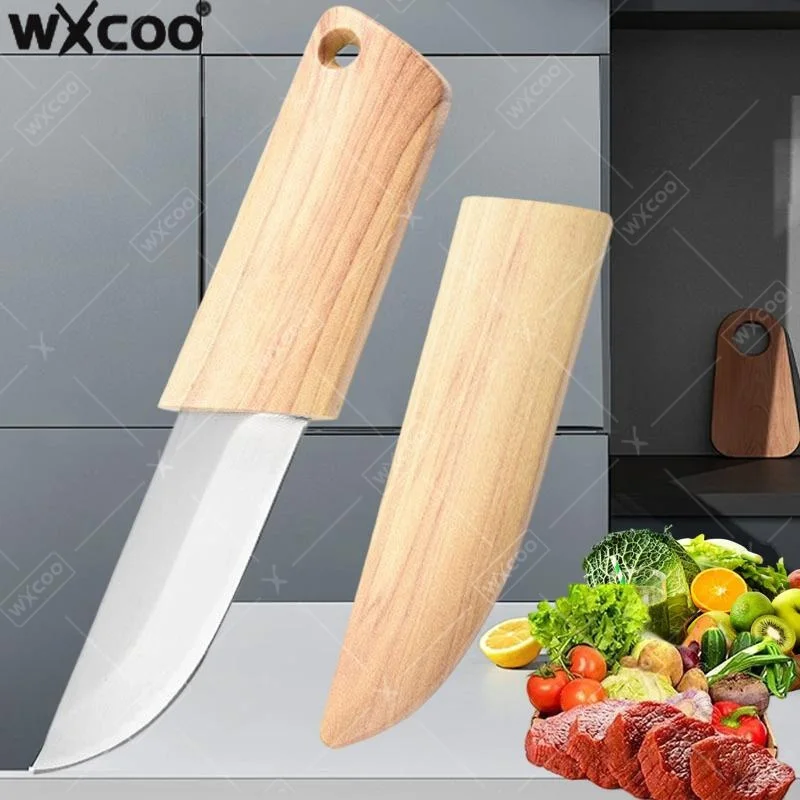 WXCOO Stainless Steel Fruit Knife with Cover Kitchen Knife Multifunctional Meat Cutting Pocket Knives Kitchen Accessories