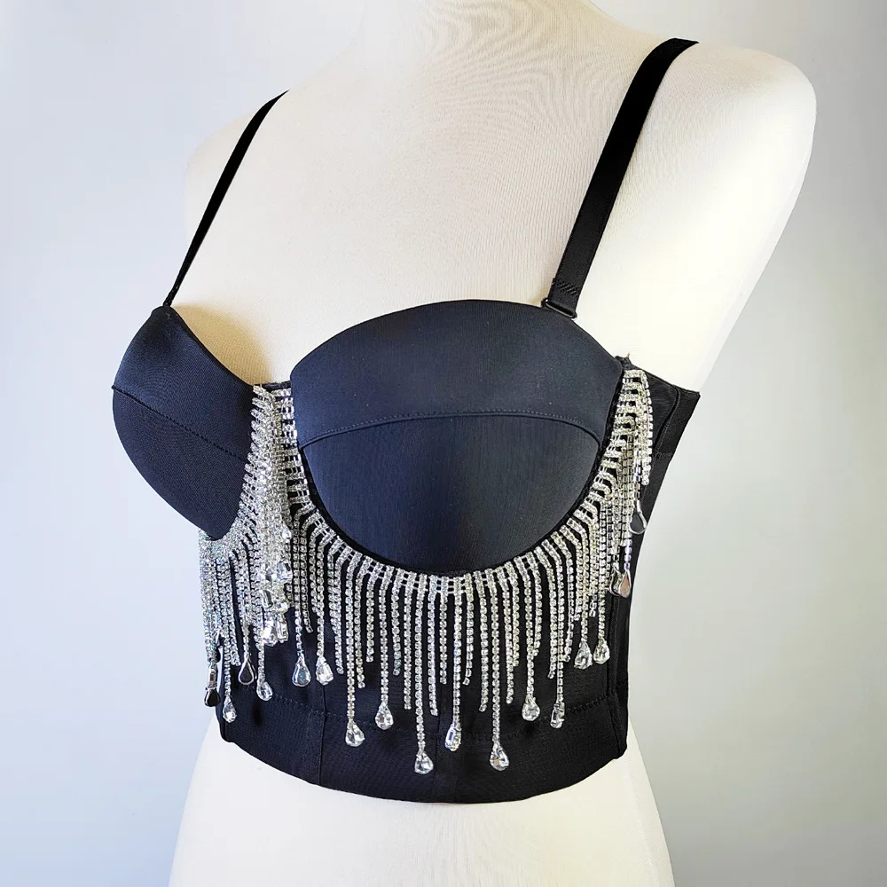 Sexy Fishbone Crop Top Outerwear Sequin Tassel Tight Fit Women's Fashion Rock Style Wrap Chest Cross-Border Item