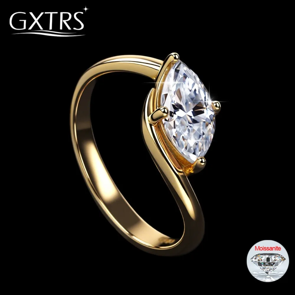 

GXTRS 1/2CT Marquise Moissanite Rings Women 100% S925 Silver Diamond Wedding Band 18K Plated No Fade Fine Jewelry GRA Certified