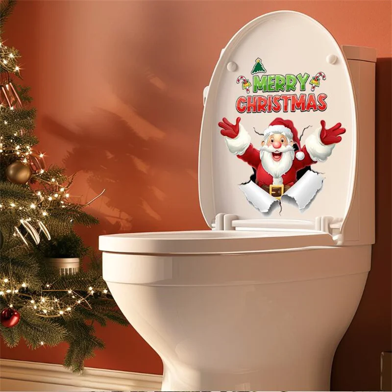 1PCS Self-Adhesive Removable Christmas Wall Sticker Santa Claus English Slogan Decoration for Toilet Bedroom Bathroom