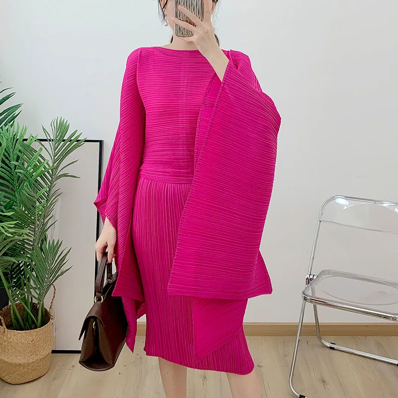 

Pleated Dress 2023 Autumn New Pressed Pleated Shawl Skirt Middle East Outer Single Loose Size Hip Wrap Women's Dress