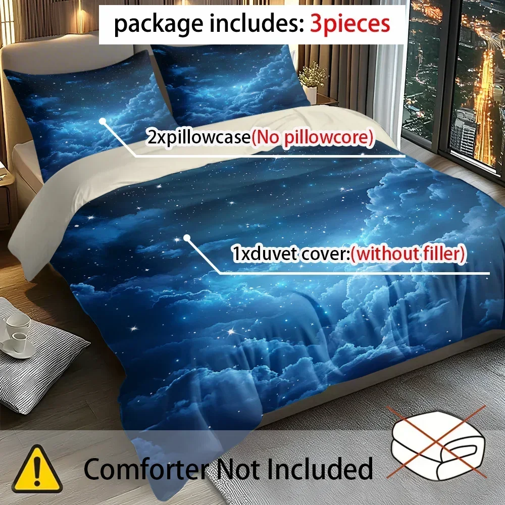 

Blue Starry Sky 3pcs King Size Quilt Set with 2 Pillow Covers Duvet Cover And Pillowcases Bedding Set - Quilt Filler Not Include