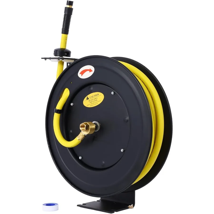 자동 되감기 메커니즘이 있는 1/2인치 직경, 50피트 길이의 중형 리트랙터블 에어 호스 릴 산업용