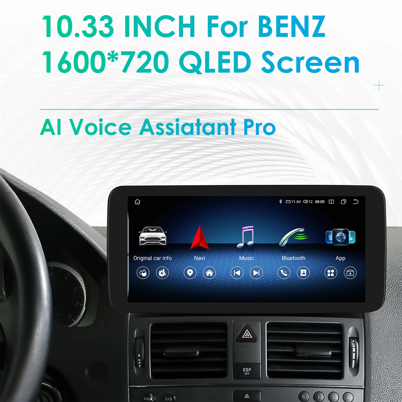 Hizpo-Carplay Multimídia Sem Fio, Android 13, Tela de Navegação GPS para Mercedes Benz Classe C, W204, S204 4.0, 2008, 2009, 2010