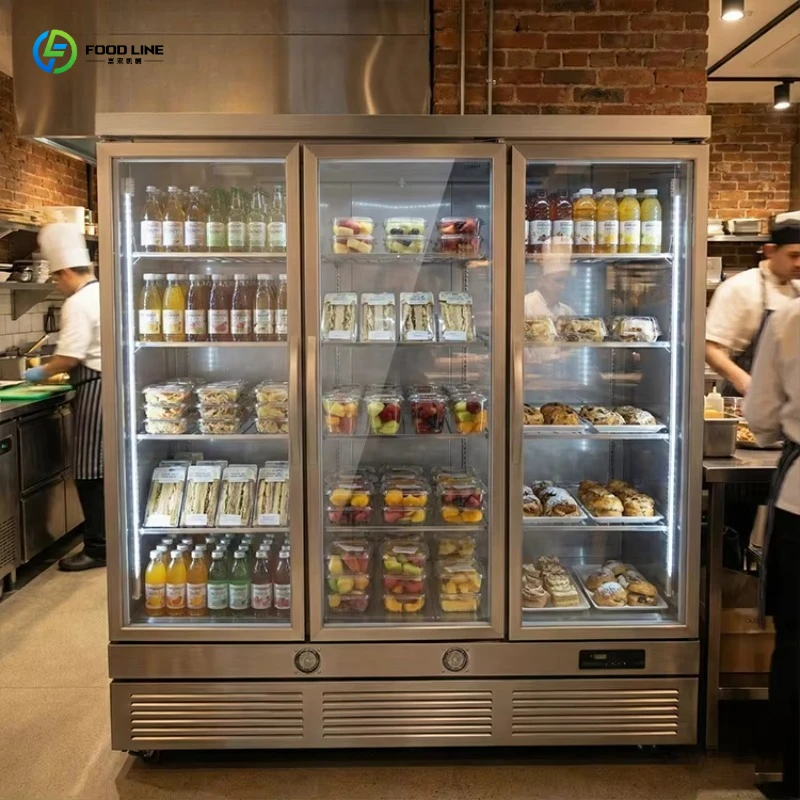 FL 2026 New Large Capacity Stainless Steel Commercial Upright Refrigerator 3 Glass Door Vertical Display Cabinet Customized