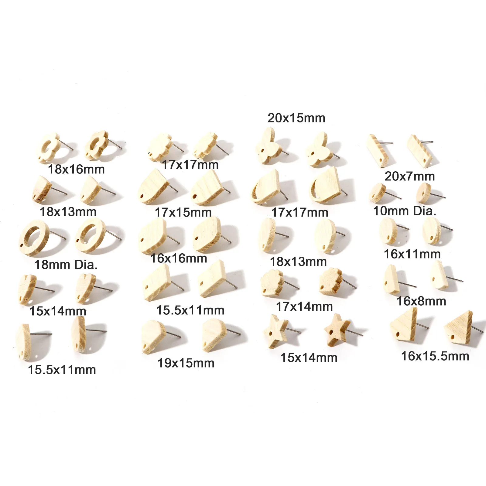Wood Geometry Heart Ear Post Stud Earrings Findings For Women Fashion Jewelry Creamy-White With Loop Post Size: (21 Gauge),10PC