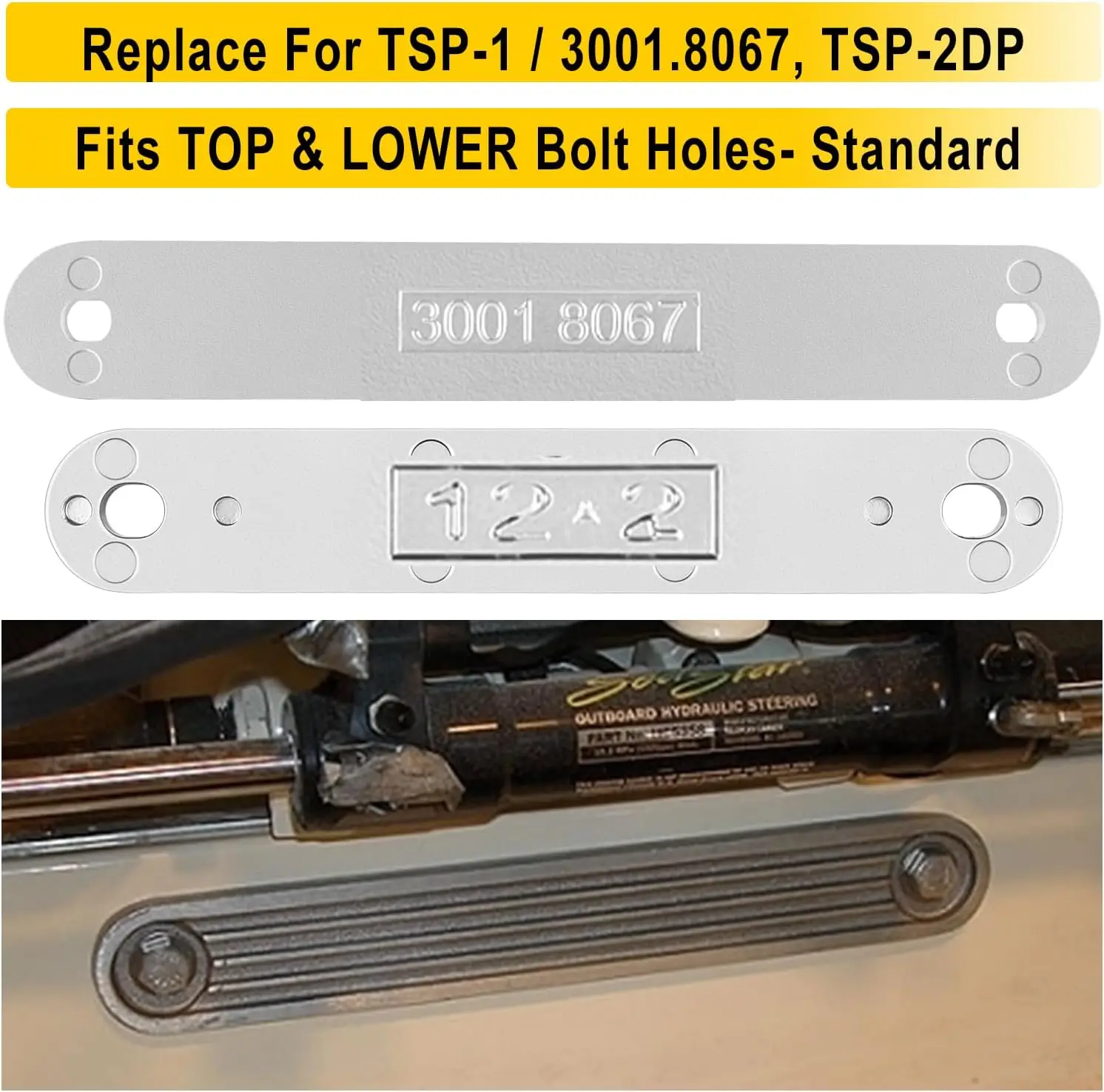 TM TSP-1 TSP-2DP Transom Support Plate Kit for Top Support and Lower Support Bolt Holes Size 15” x 2” / 12” x 2” Thickness 3/8”