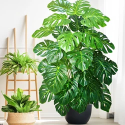 40-108cm/42.5in  Artificial Monstera Plant Fake Palm Tree Plastic Turtle Leaf Green Plant for Home Garden Room Office Decor