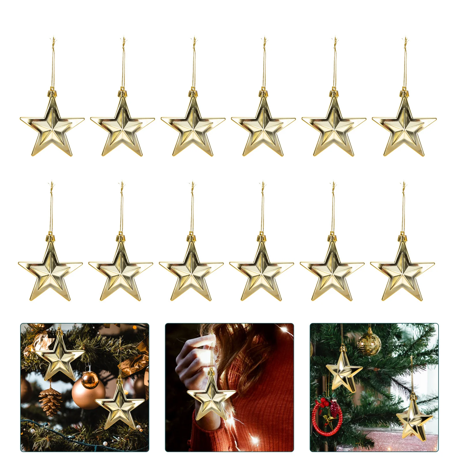 

12pcs Plastic Electroplated 3D Star Pendants Xmas Hanging Ornament For Christmas Party Decor Home Xmas Tree Pendant