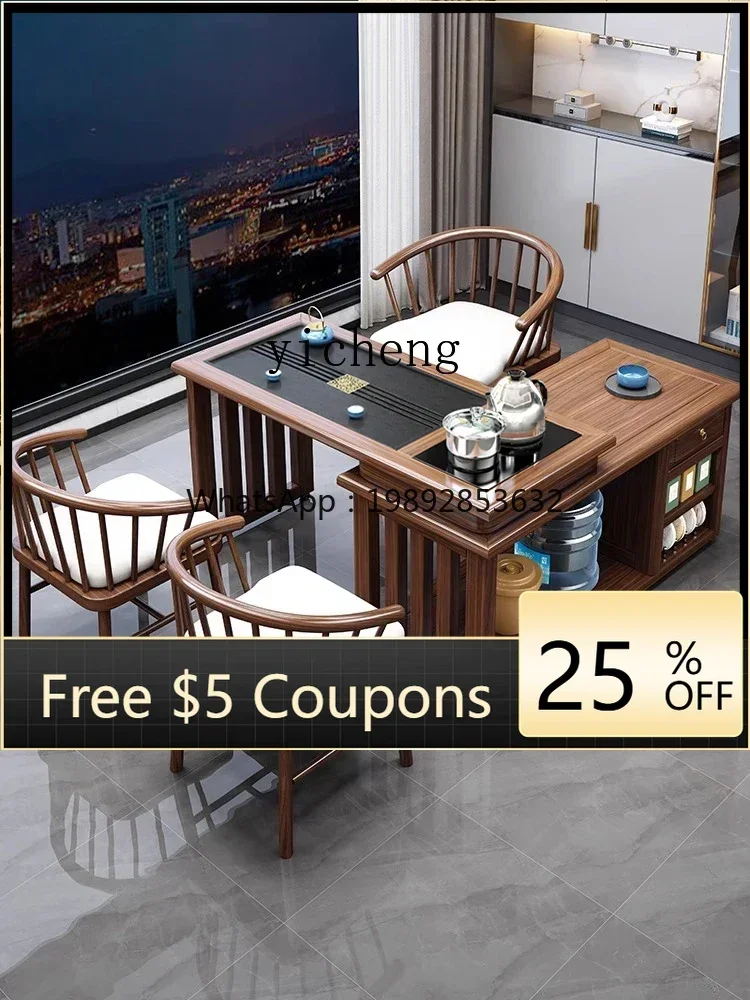 AB  rotating tea table household kung fu drinking tea kettle integrated coffee table solid wood tea table chair combination
