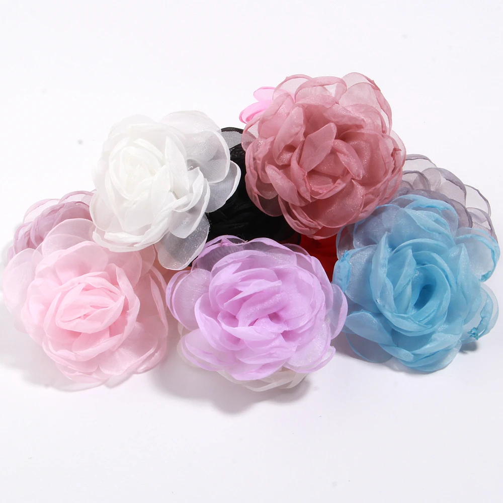 

7cm Organza Chiffon Gauze Burnt Edge Fabric Artificial Rose Flower Wedding Dress Neck Decoration DIY Sewing Applique DM863