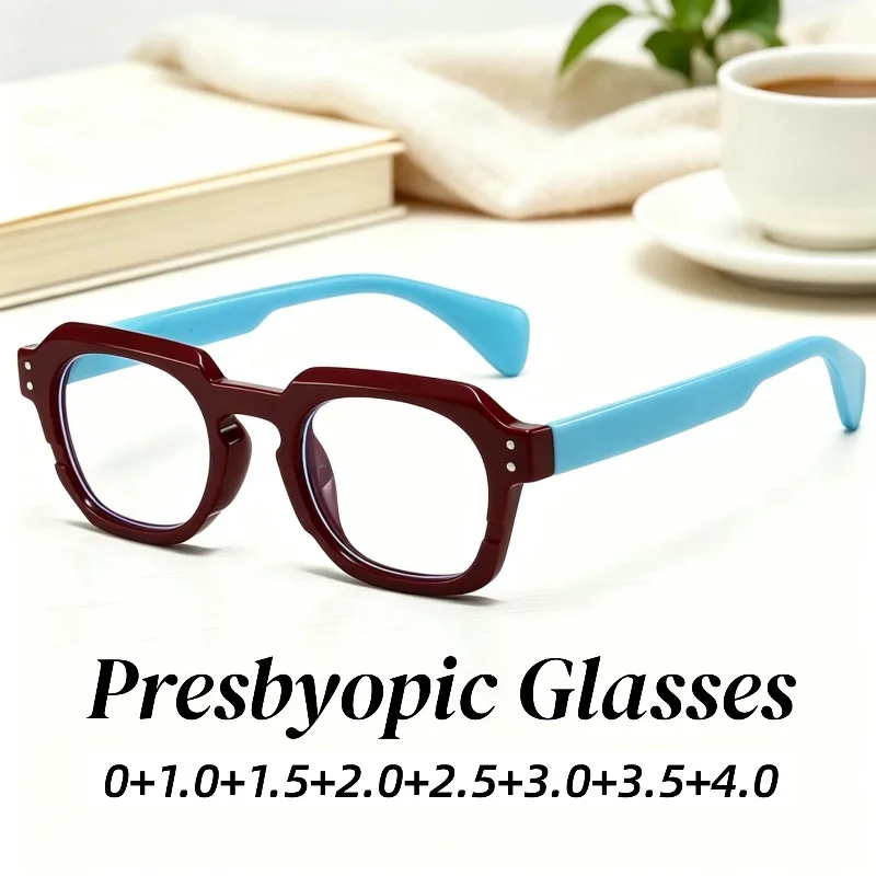 Unisex New Stylish Polygon Frame High Quality Reading Glasses Outdoor Traveling Anti Blue Light HD Ultralight Presbyopia Eyewear
