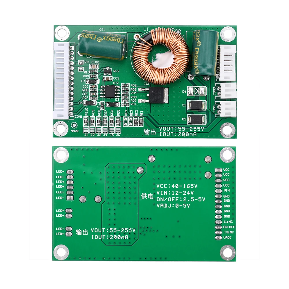 200mA Constant Current Boost Module for 4-65 Inch LED LCD Monitor Backlight Module VCC40-165V VIN12-24V to 55-255V Self-adaption