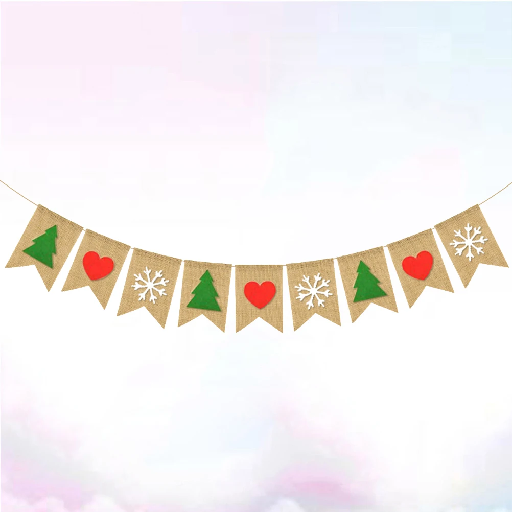 

Christmas Decorations Banner 2 Sets Linen Banners for Party Garland Tree Bunting Premium Material Swallowtail Shape
