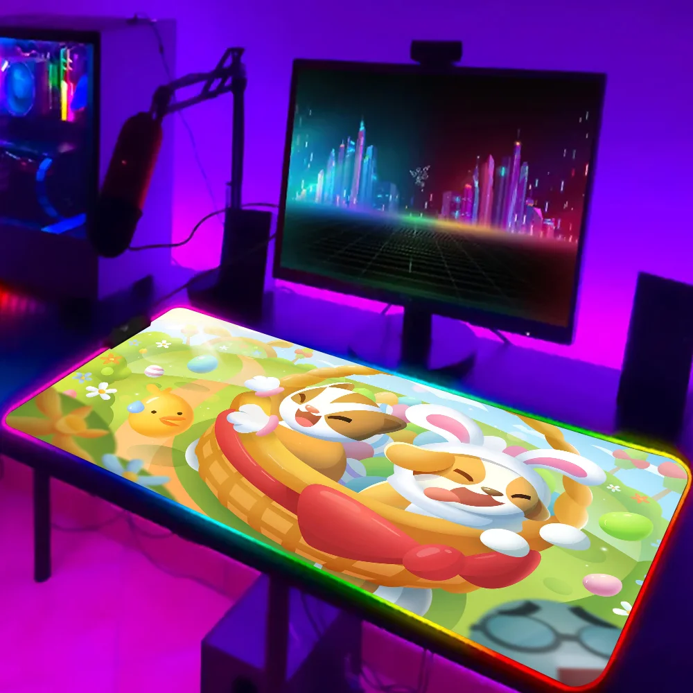 KAWAII Mousepad Cute Gaming Pad RGB Mouse pad LED Mats Portable Lighting Cartoon Carpet XXL Aesthetic Carpet Backlight Table Mat