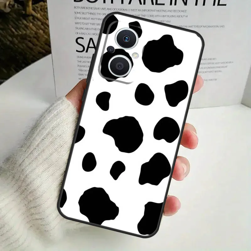 حافظة مطبوعة على شكل بقرة بيضاء وسوداء لهاتف OPPO Reno 12F 13F 14F 10 11 12 13 14 Pro 8T 7 8 Lite OPPO Find X6 X5 X8 Pro #5