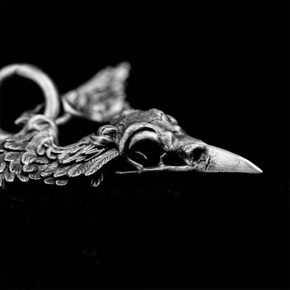 American Style Stainless Steel Retro Silver Color Eagle Feather Crow Necklace Men's Hip Hop Rock Happy Atmosphere Party Necklace