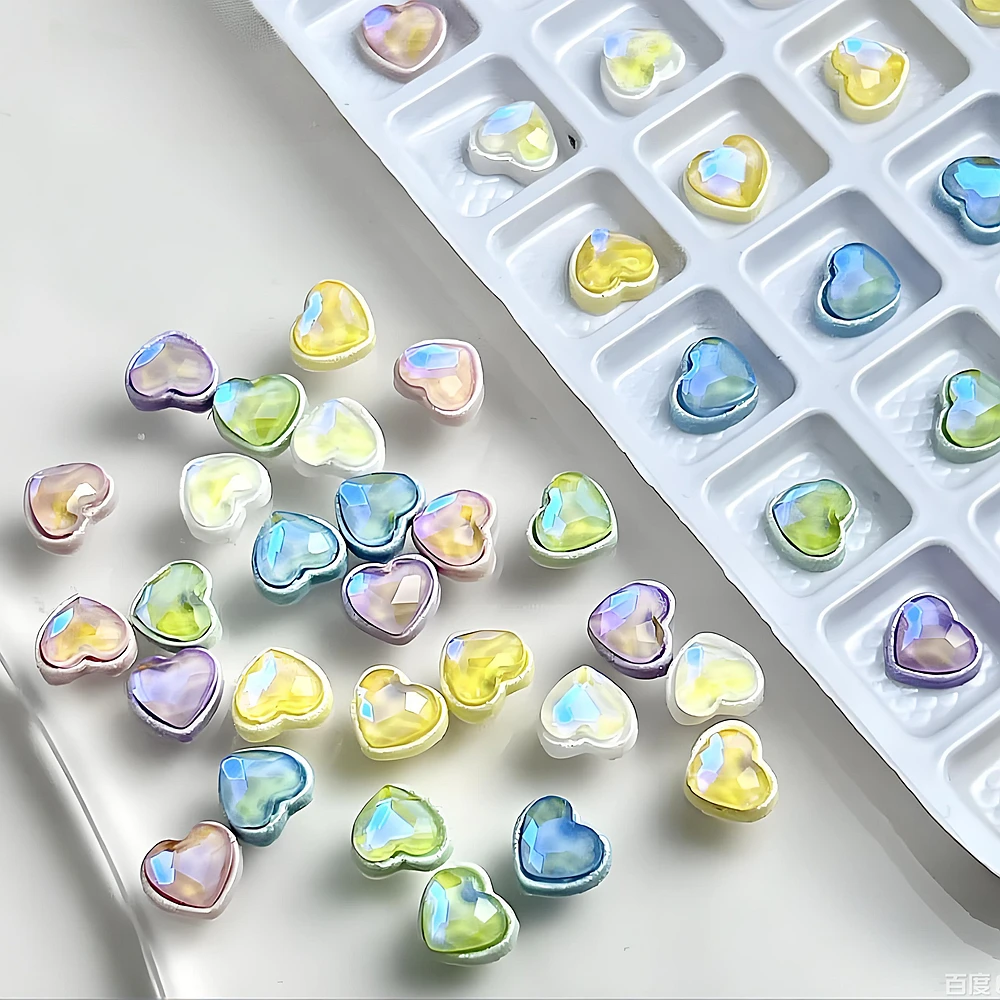 

20PCS 8MM Aurora Love Heart Nail Art Decoration Rhinestones Charms Accessories Parts For Manicure Decor Nails Supplies Material