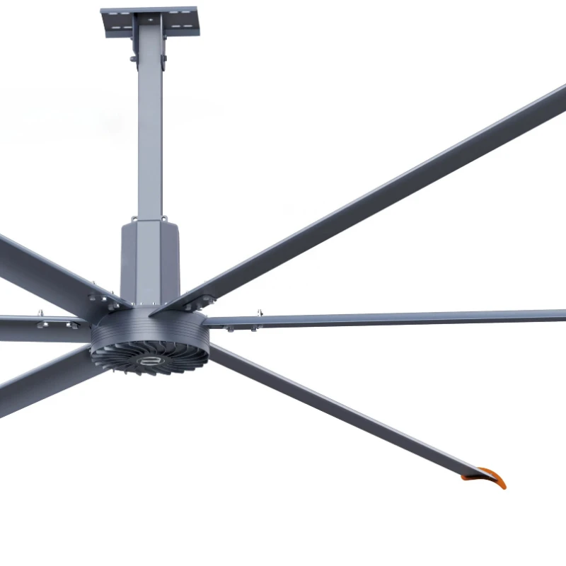 Silver-gray aluminum bladed  fan 10-12 feet permanent magnet motor energy-saving ventilation system for industrial facilities