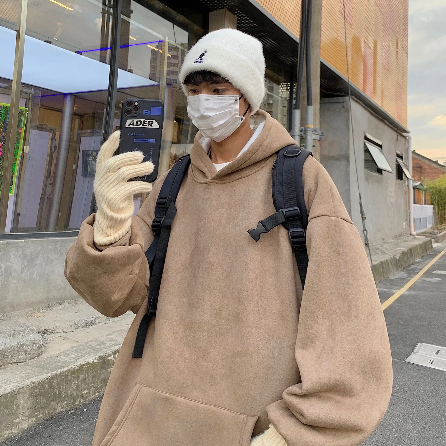 

Men's Suede Fce Hoodie Spring Autumn Thiened Casual Faion Print Loose Fit Sweatirt Youth ular Sle Kangaroo ket