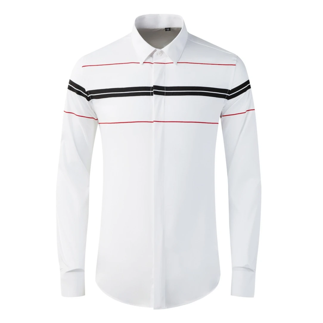 Brand Striped Embroidery Men's Shirt Long Sleeve Slim Fit Casual Shirts Fashion Business Social Office Dress Shirt Men Clothing