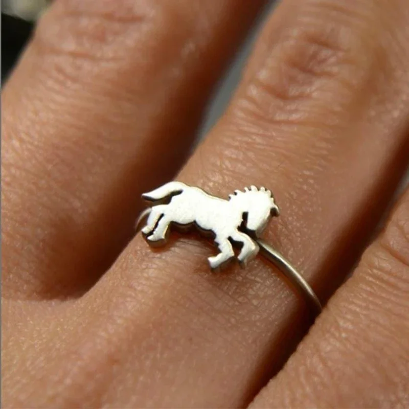 Huitan 925 Sterling Silver Animal Horse Ring for Women Funny Statement Jewelry Female Everyday Accessories Silver Color Jewelry