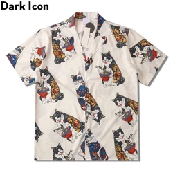 Dark Icon Harajuku Cat Polo Shirt Short Sleeve Men 2023 Summer Men's Hawaiian Man Blouse