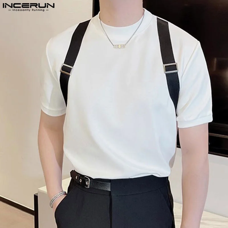 INCERUN Men T Shirt Patchwork Summer O-neck Short Sleeve Casual Men Clothing Streetwear 2024 Korean Style Fashion Male Tee Tops