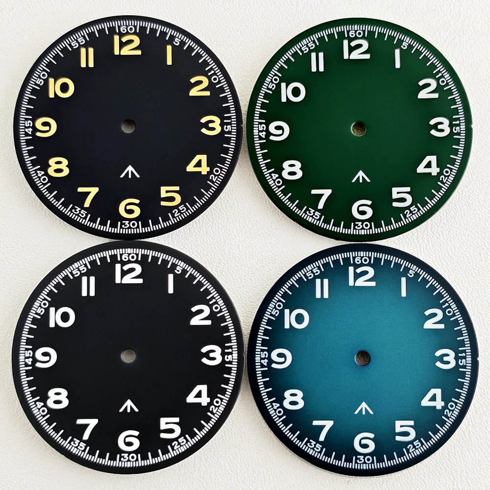 33,5-mm-Pilotenuhr-Zifferblatt, grün leuchtend, mit individuellem Logo, passend für NH35 NH36 Uhrwerk, 40-mm-Gehäuse aus silbernem Edelstahl