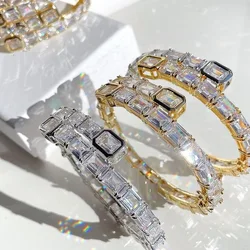 New Arrived Big Square Cz Paved Bracelet Bangle With Rose Gold Silver Color Hip Hop Punk Styles Jewelry For Women Men Gift