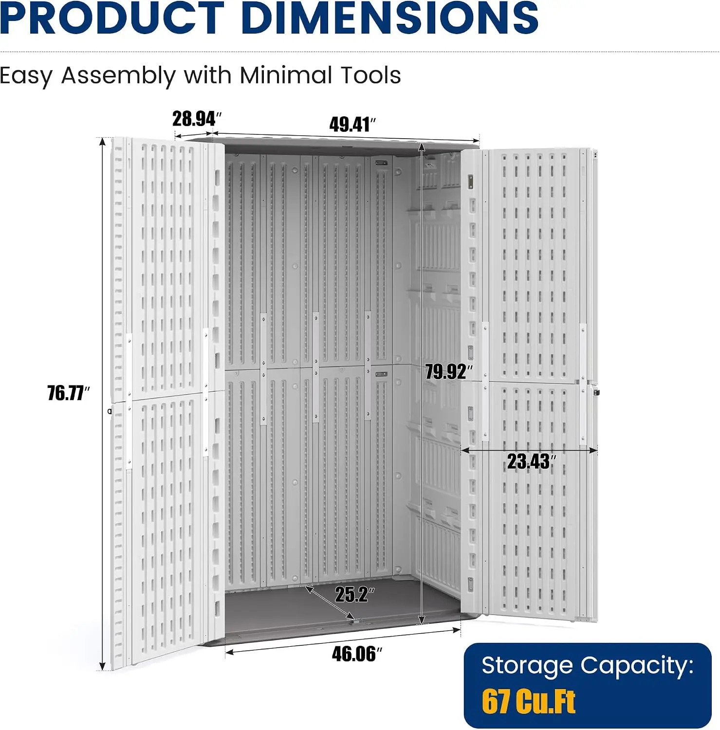 67 Cu Ft Outdoor Storage Shed Vertical Plastic Cabinet White