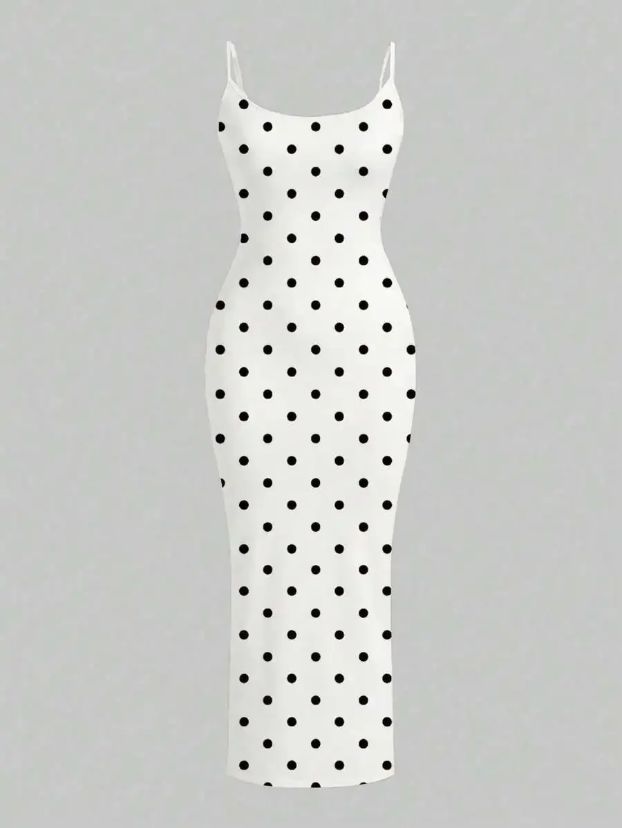 Vestido midi sin mangas con lunares para mujer, estilo casual vintage