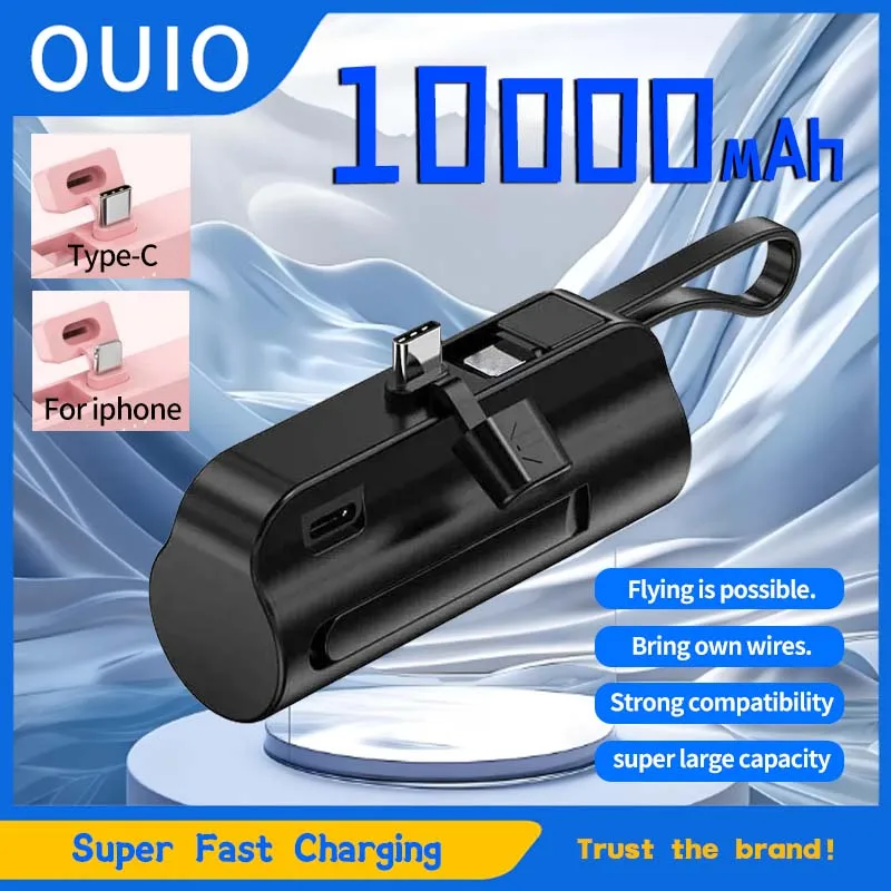 

10000mAh New Mini Portable power bank Large capacity power bank Built-in Type C Lightning Fast charging head for iPhone Samsung