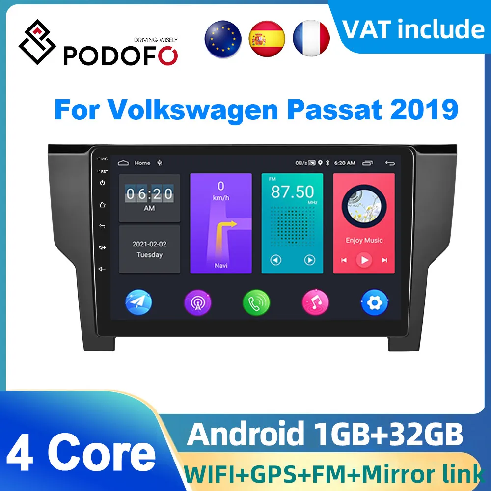 Podofo Android Car Radio Multimidia Video Player Navigation GPS For Volkswagen Passat 2019 2din WIFI Head Unit 2din Stereo