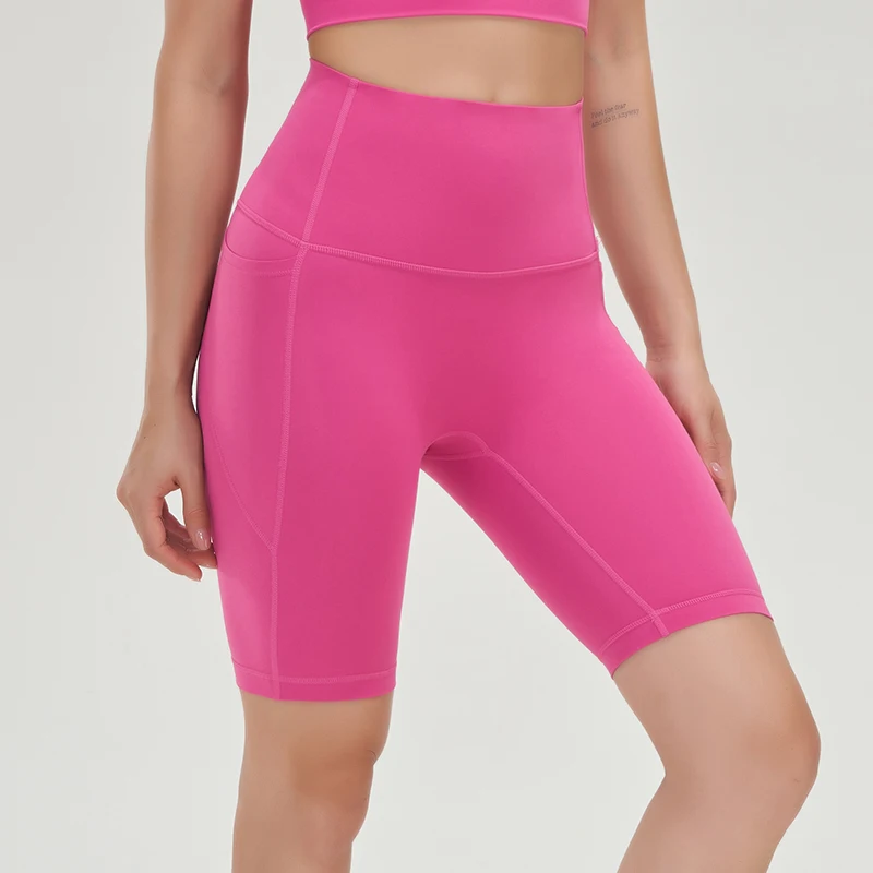SOISOU Nylon Women's Shorts Cycling Gym Yoga Fitness Shorts Side Pockets High Waist Soft Tight Elastic Shorts Womens Clothing