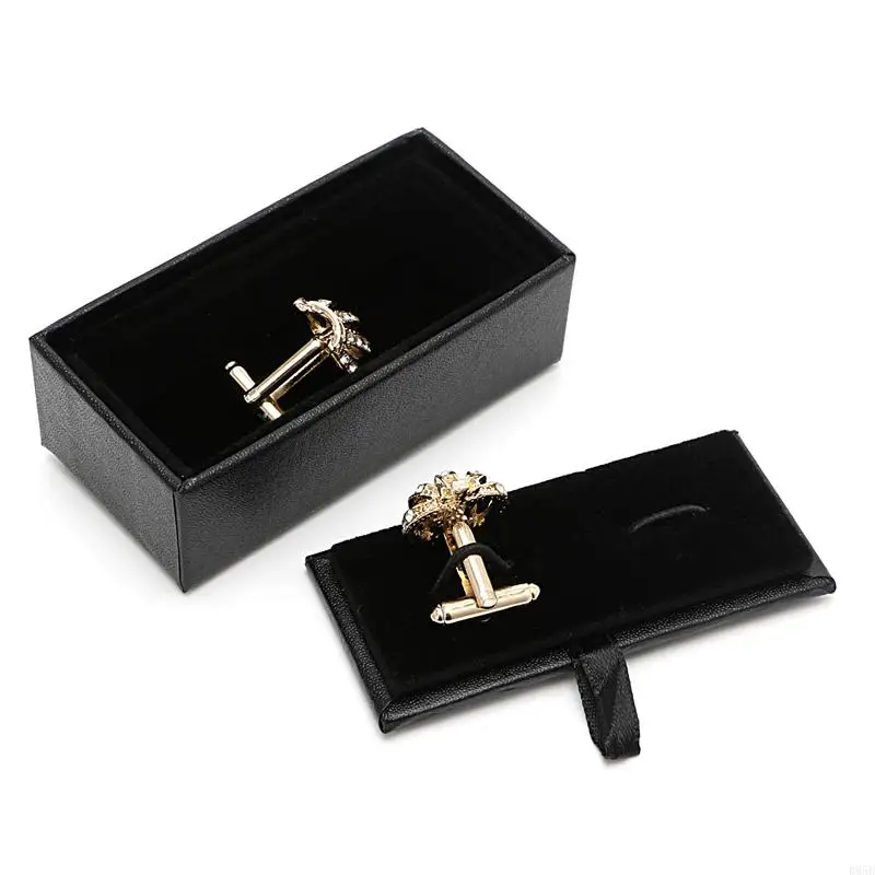 مربع تخزين Cufflinks Leather Cufflinks لحالة Cufflinks مجوهرات شاشة الفاخرة لارتباط الكفة بتخزين الحالات B95B