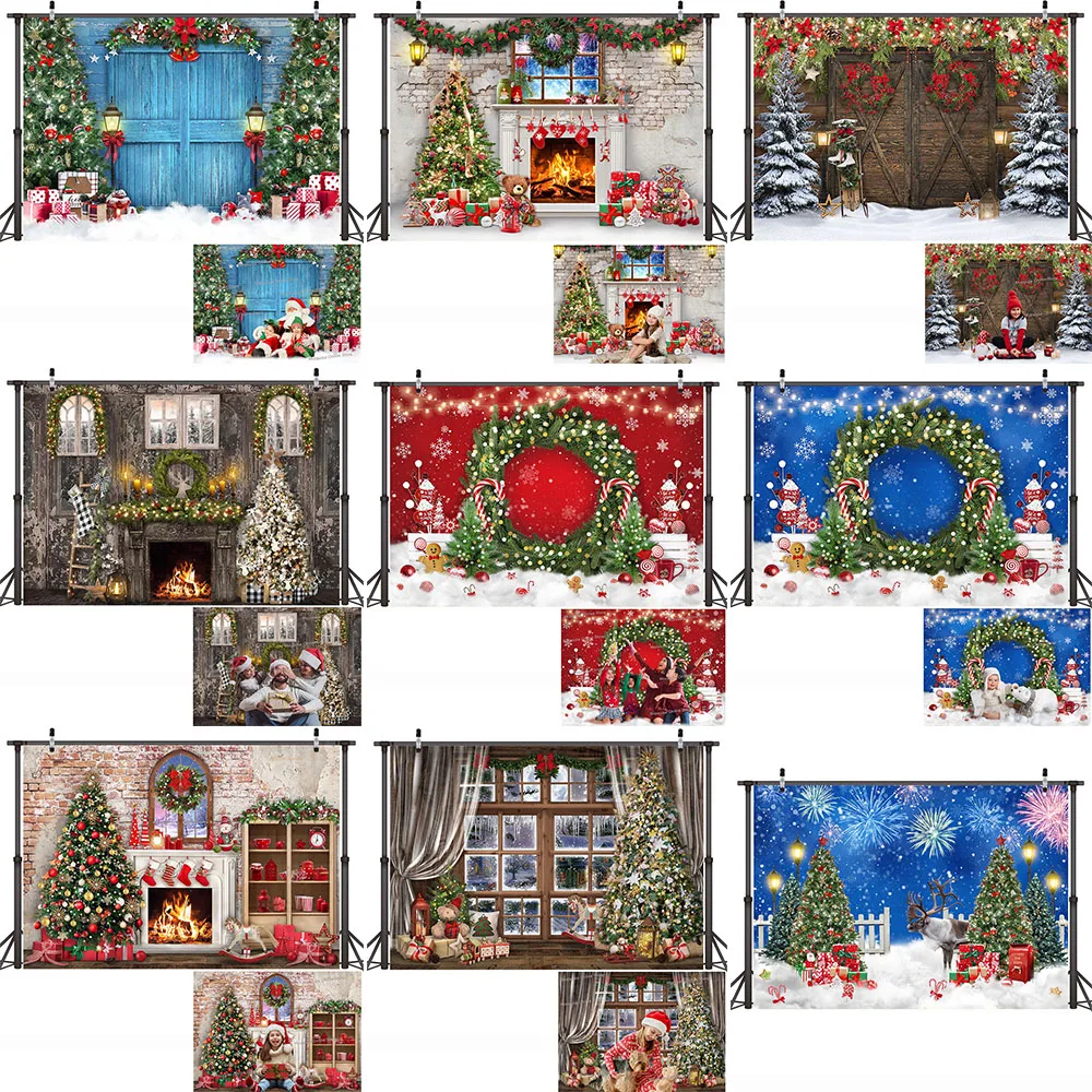 الشتاء عيد الميلاد التصوير خلفية الرجعية الموقد نافذة شجرة عيد الميلاد الخشب الباب هدية خلفية الأسرة صورة استوديو الصور